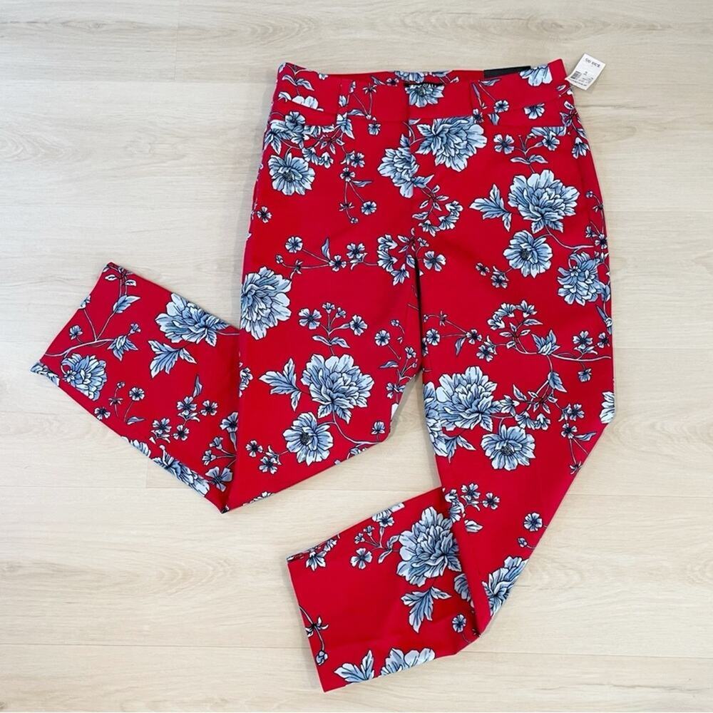 NEW Roz & Ali Floral Cropped Pants Red Blue Size 6 - Picture 5 of 14